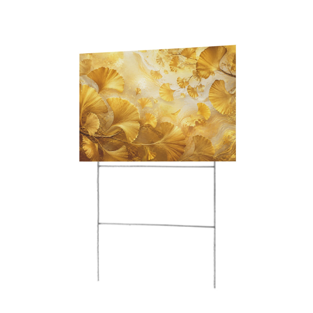 Golden Ginkgo Fan Leaves 12 x 9 in House Sign
