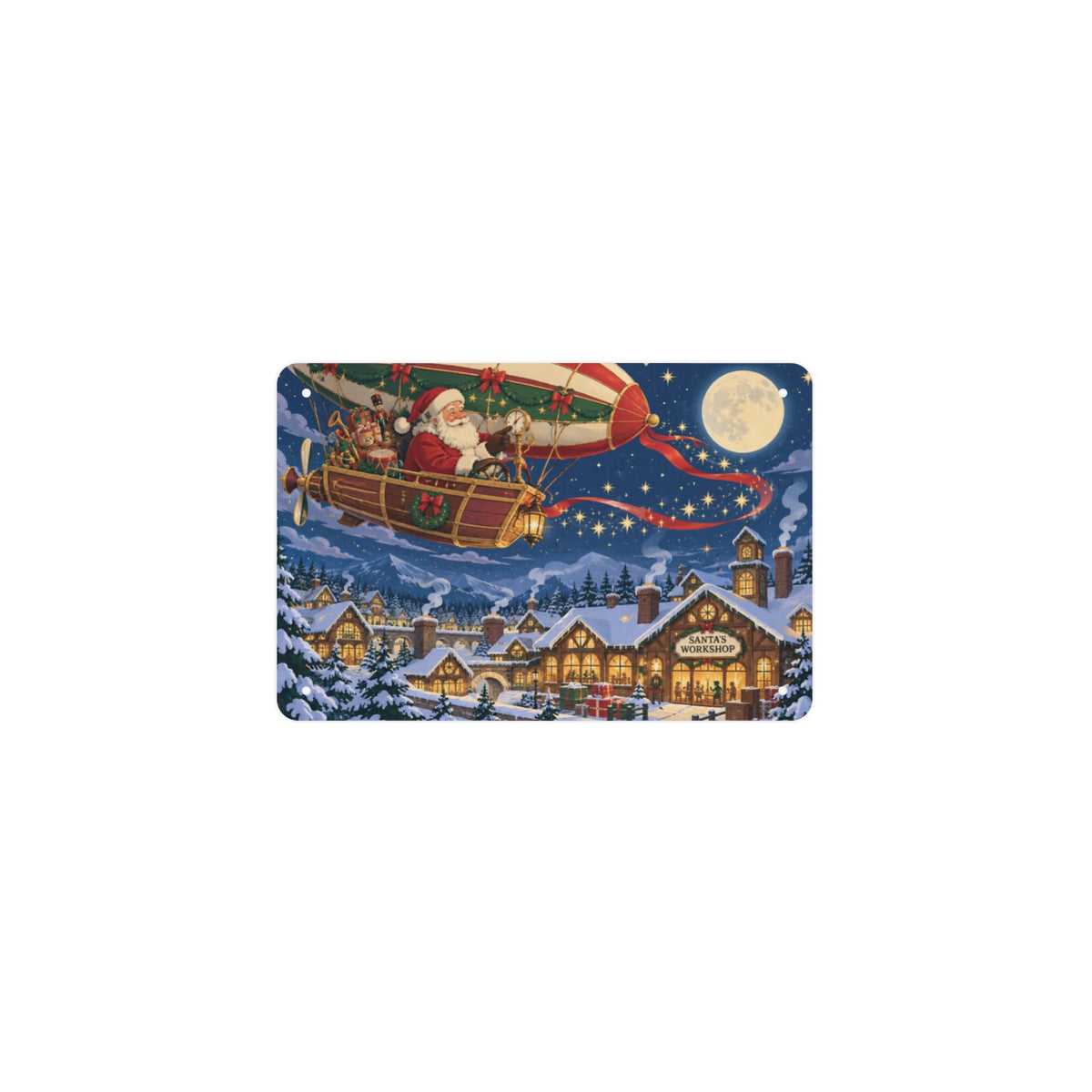 Starlit Santa Airship 12 x 8 in Metal Tin Sign