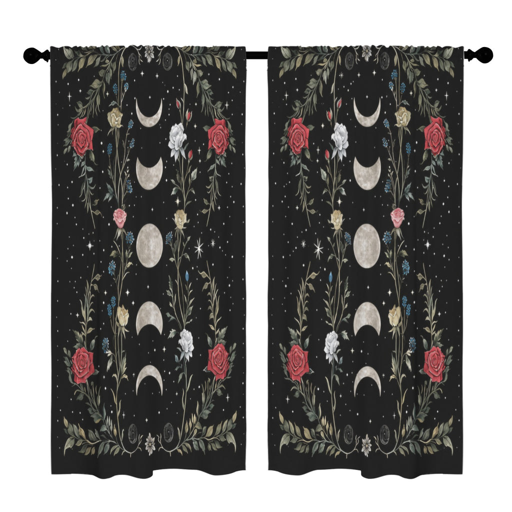 Whimsigoth Moon-Phase Roses 52 x 84 in Window Curtain Set