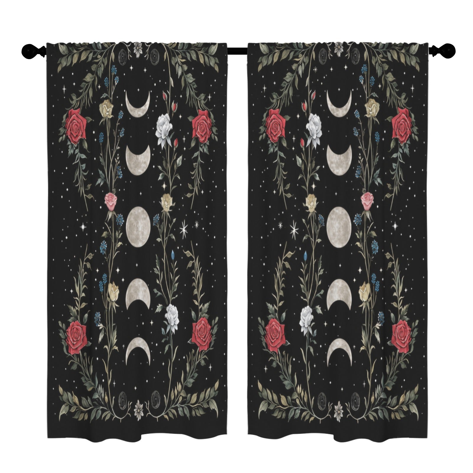 Whimsigoth Moon-Phase Roses 52 x 84 in Window Curtain Set