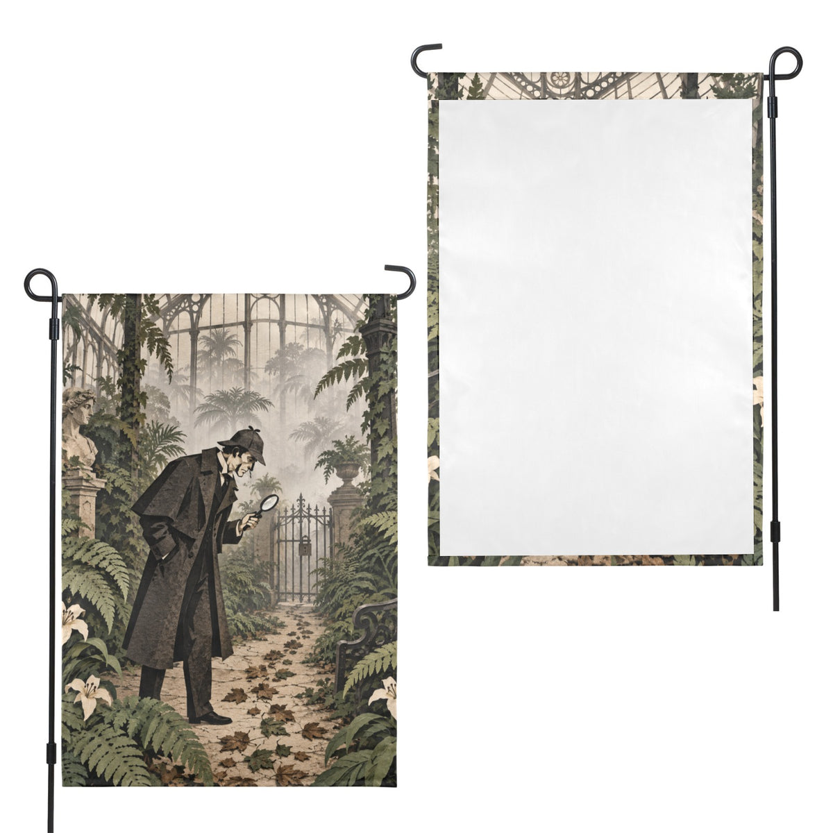 Sherlock Holmes 1891 foggy conservatory clue 12 x 18 in Garden Flag