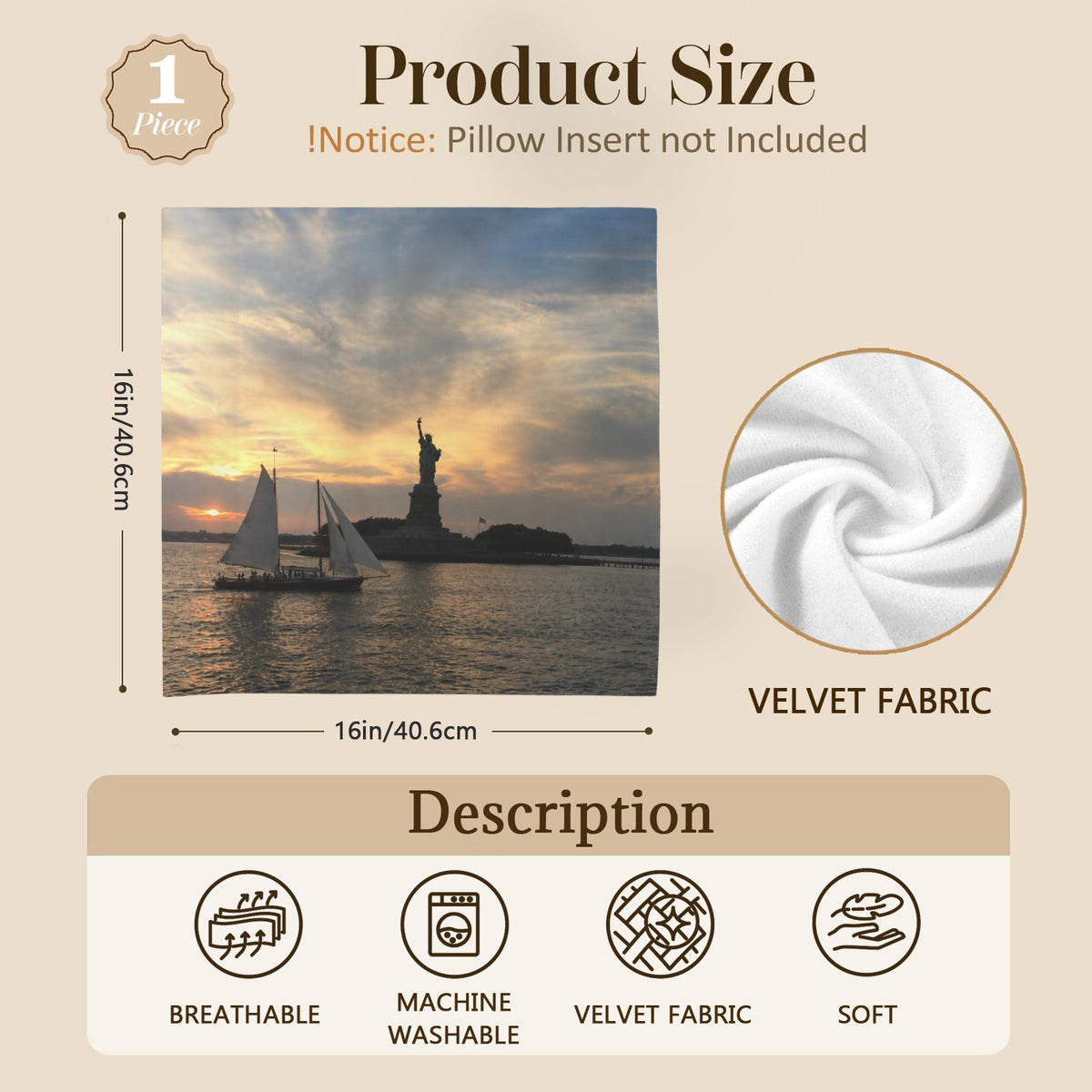 Statue Sailing Sunset 16 x 16 in Envelope Pillow Case