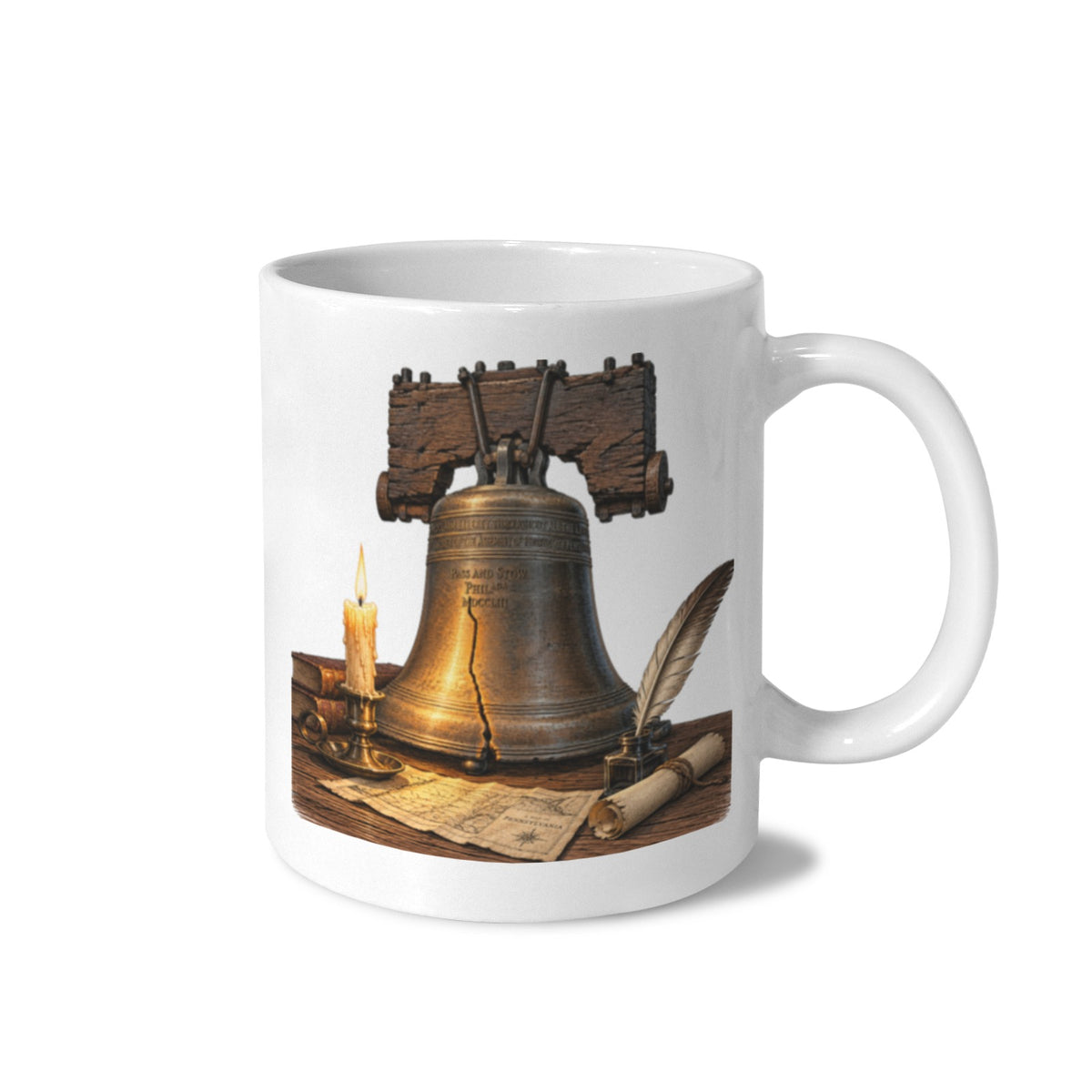 Liberty Bell Candle Quill Table 11 oz White Ceramic Mug