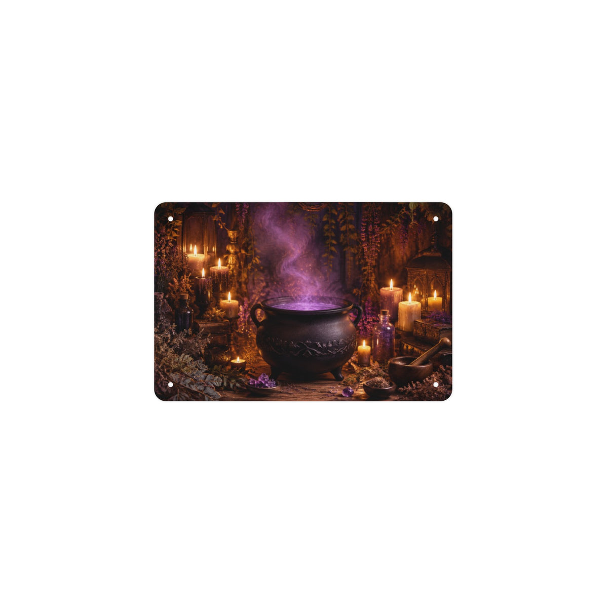 Cauldron & Candlelight 12 x 8 in Metal Tin Sign