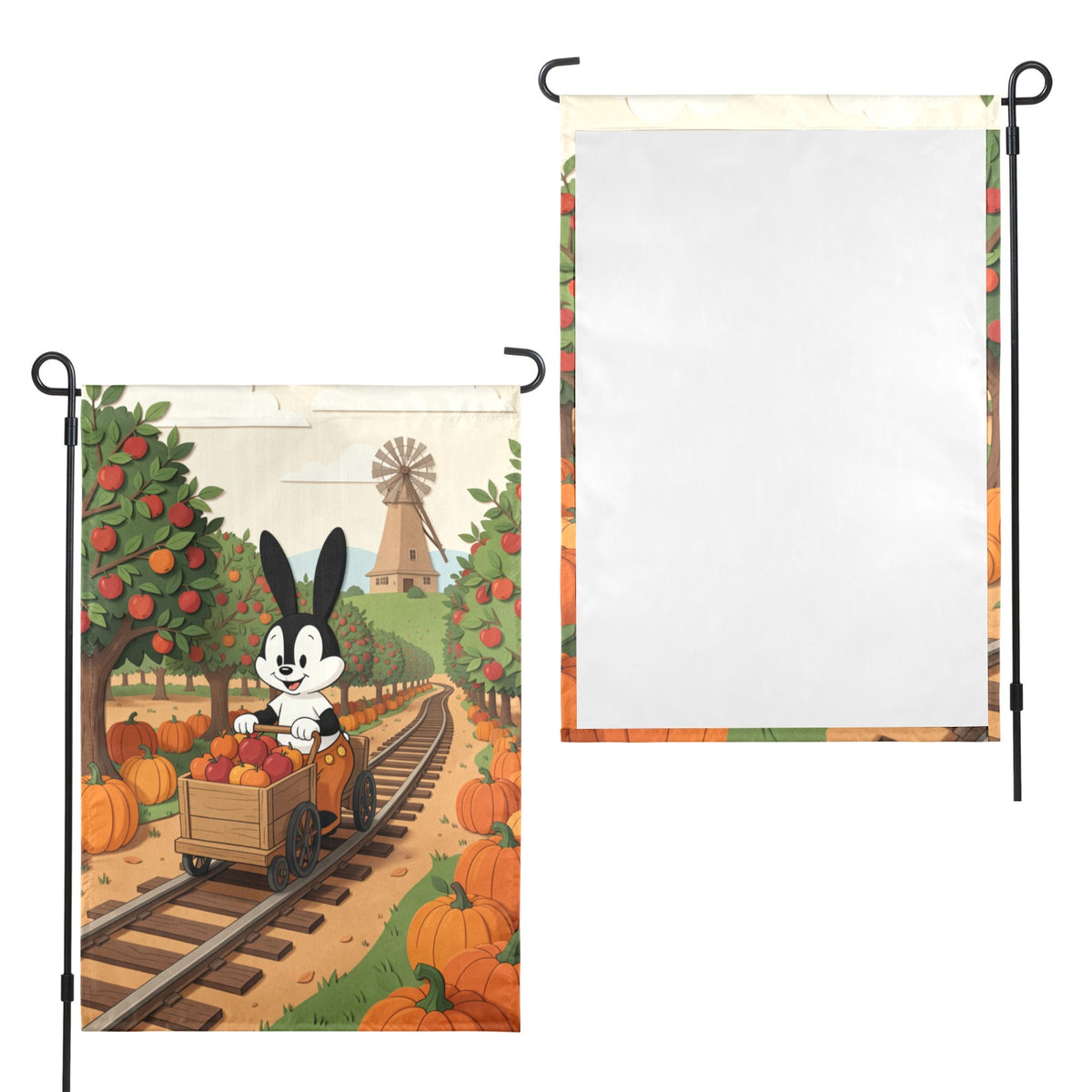 Oswald Lucky Rabbit harvest trolley 12 x 18 in Garden Flag