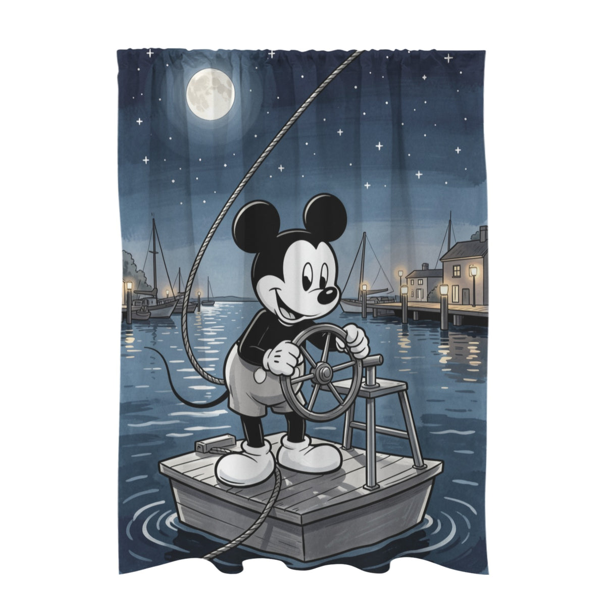 Mickey Mouse charts a moonlit ferry rout 51 x 72 in Door Curtain (QUE)