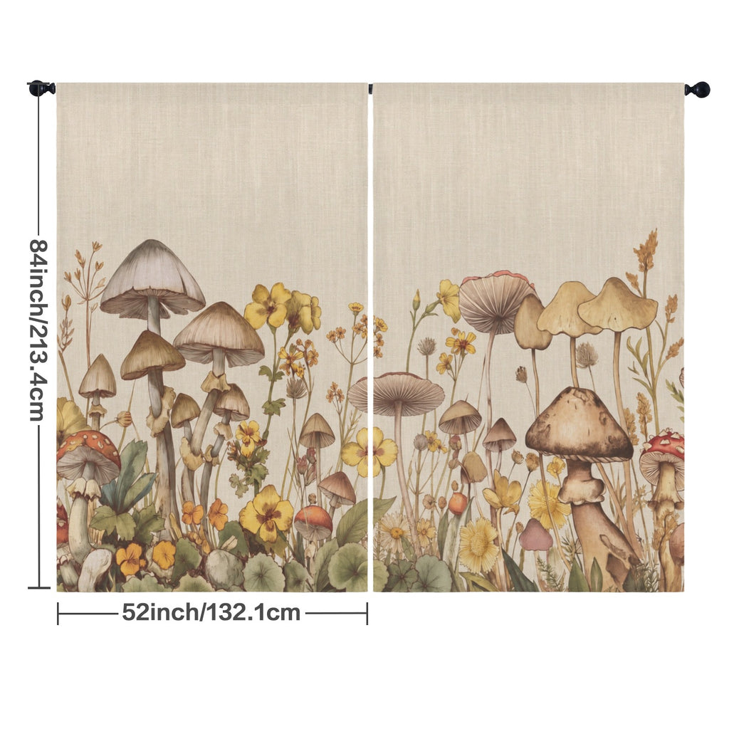 Mushroom Retro Meadow 52 x 84 in Window Curtain Set