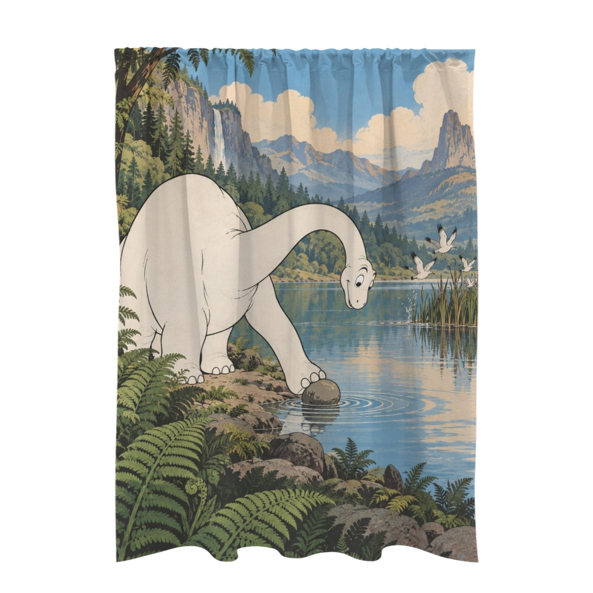Gertie explores a fern valley beside a p 51 x 72 in Door Curtain (QUE)