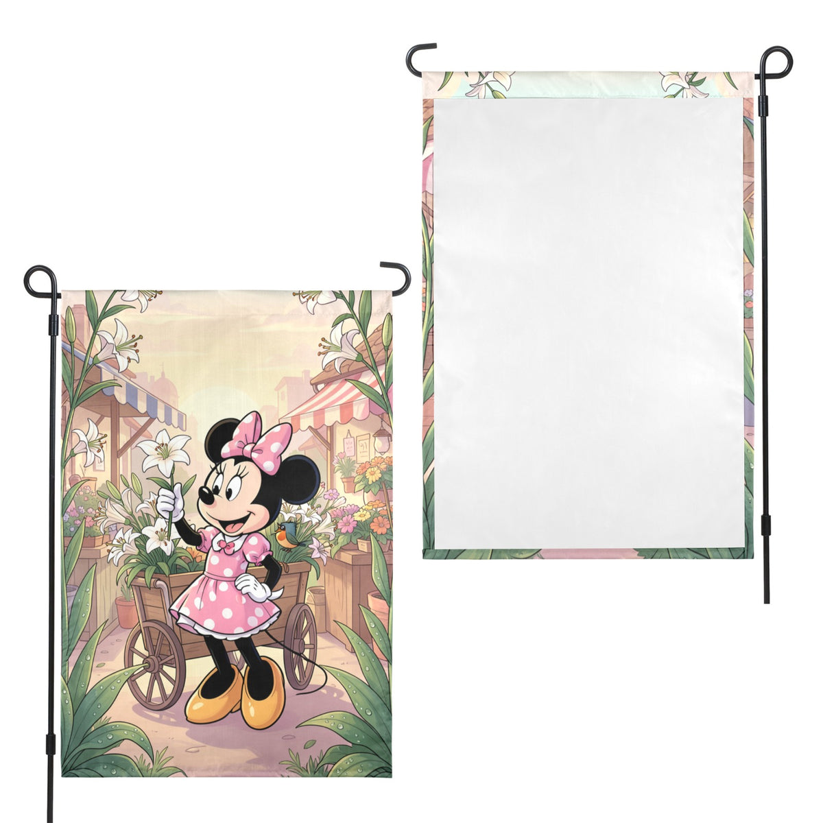 Minnie Mouse 1928 dawn flower cart 12 x 18 in Garden Flag