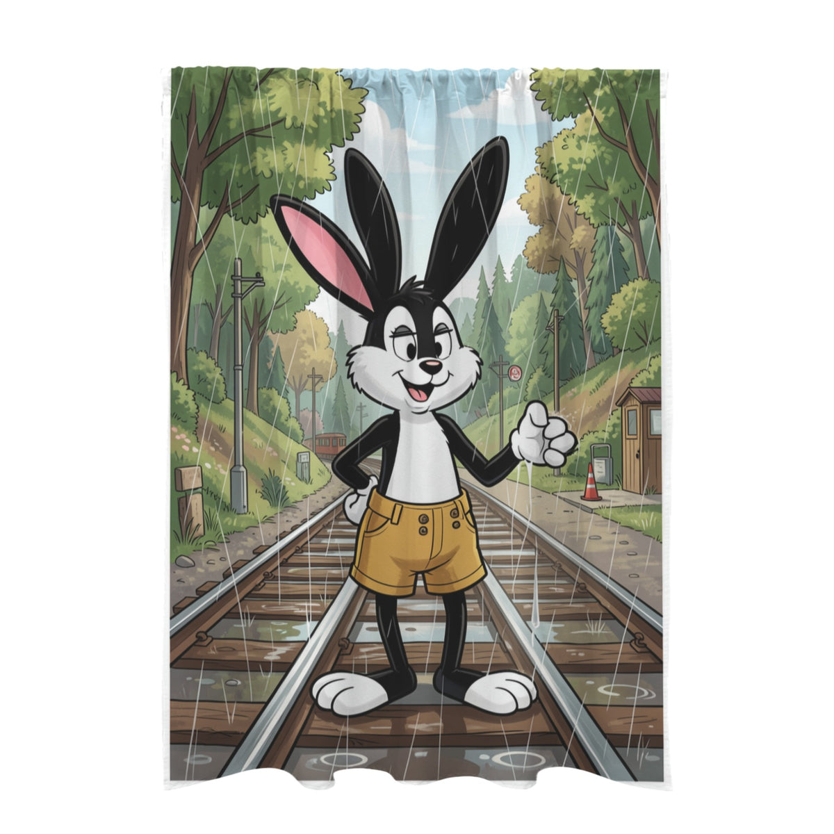 Oswald pulls a handbrake on a rain-soake 51 x 72 in Door Curtain (QUE)