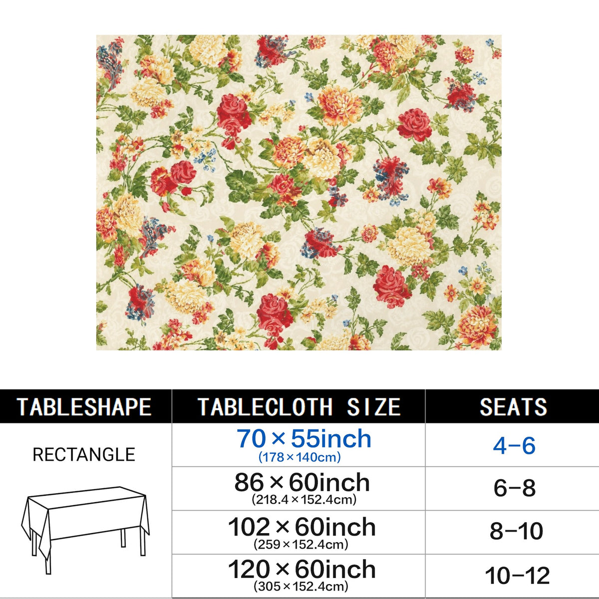 Retro Vine 178cm x 140cm Rectangular Tablecloth 70x55inch (QUE)