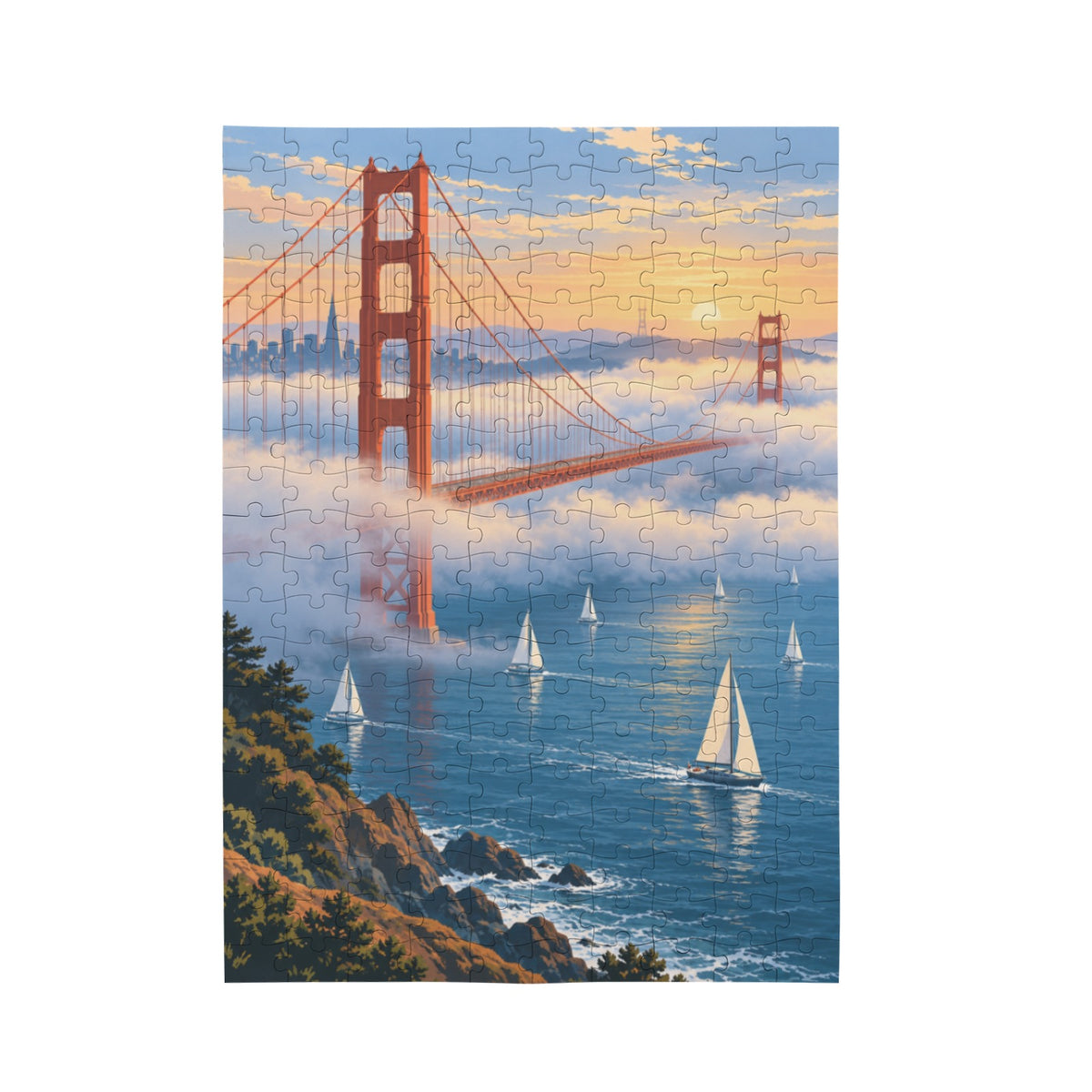 Golden sailboats 10 x 13.94 in 200-Piece Wooden Jigsaw Puzzle (QUE)