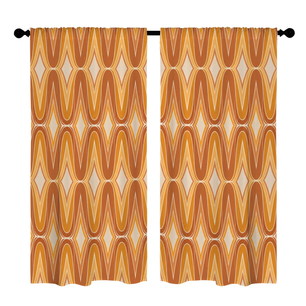 1970s Orange Geometry 52 x 84 in Window Curtain Set
