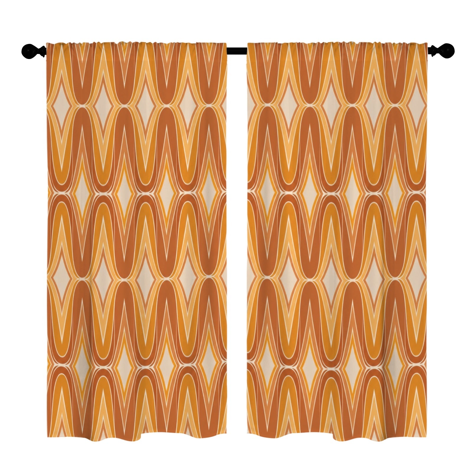 1970s Orange Geometry 52 x 84 in Window Curtain Set