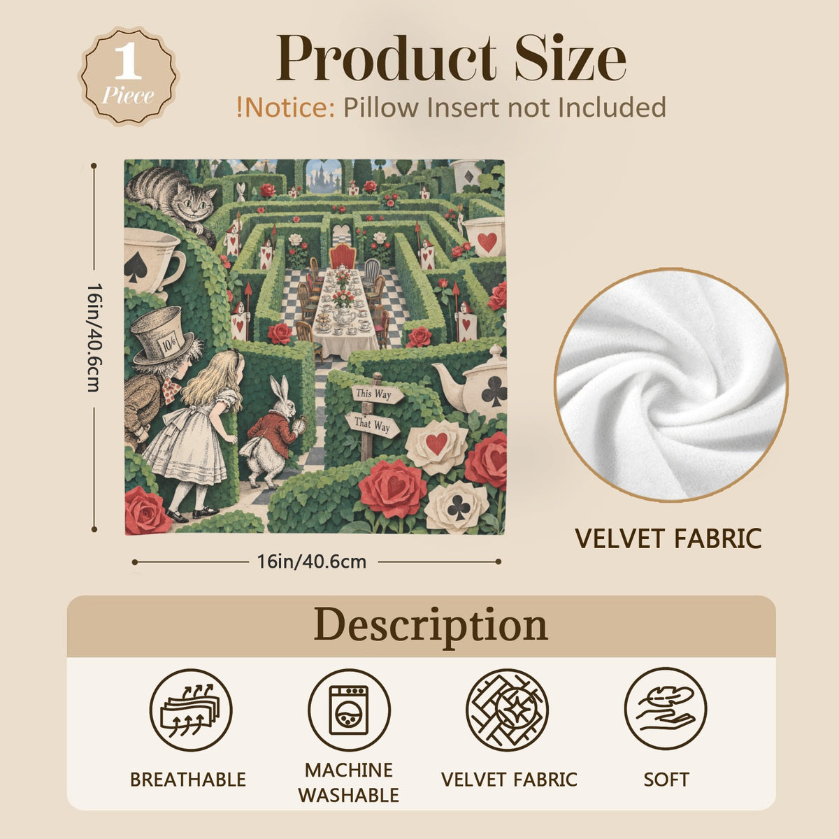 Alice Maze Tea Garden 16 x 16 in Envelope Pillow Case