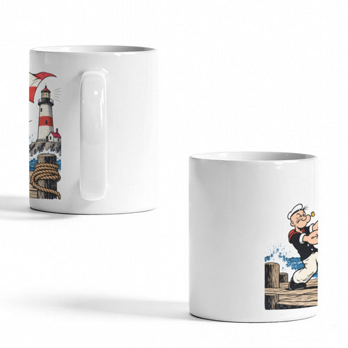 Lighthouse Signal Pier Popeye 11 oz White Ceramic Mug