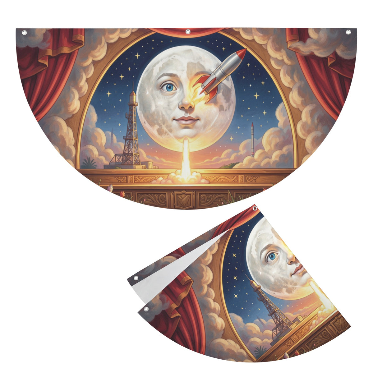 The Moon Face Watches A 36 x 18 in Semi Circle Flag