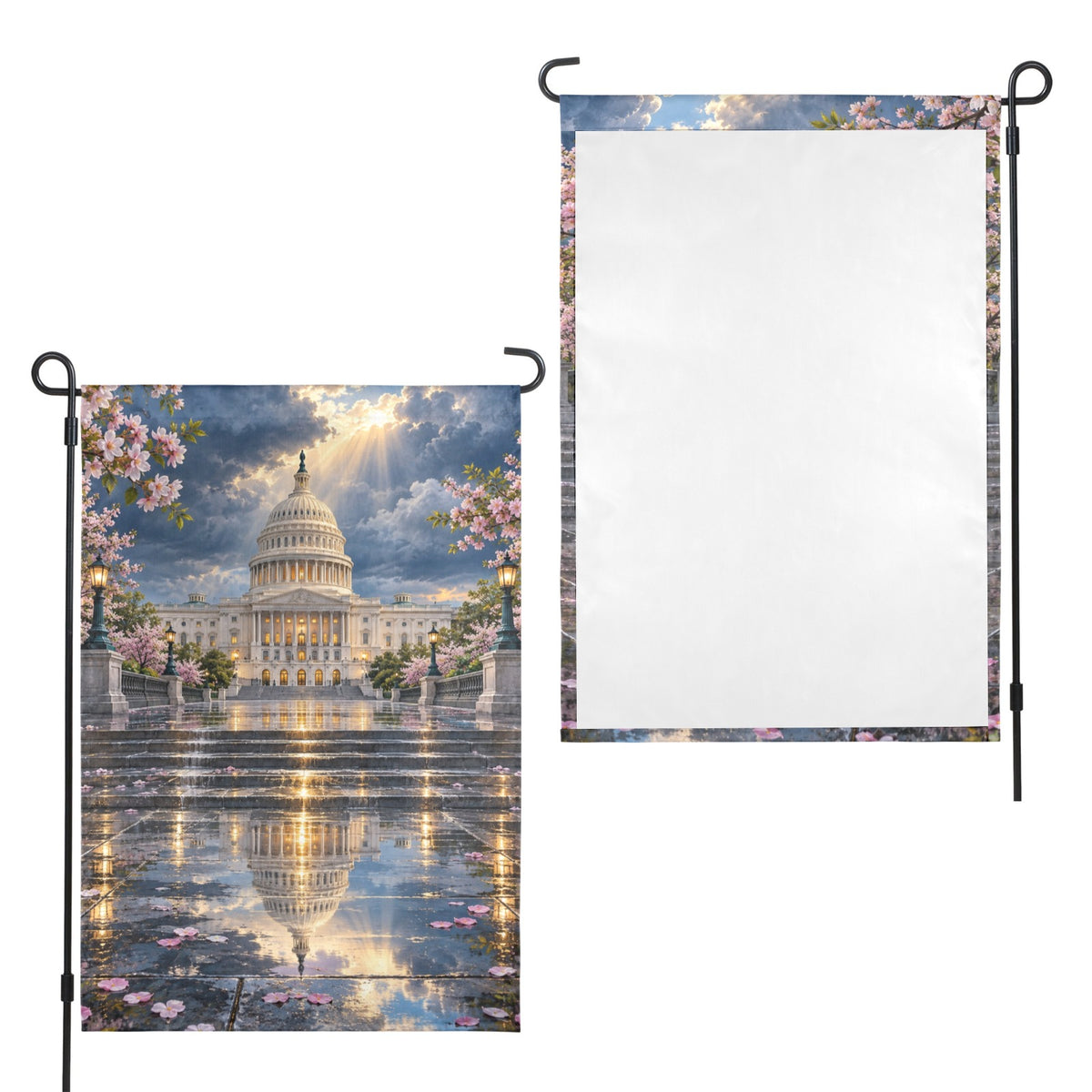United States Capitol spring rain reflection 12 x 18 in Garden Flag