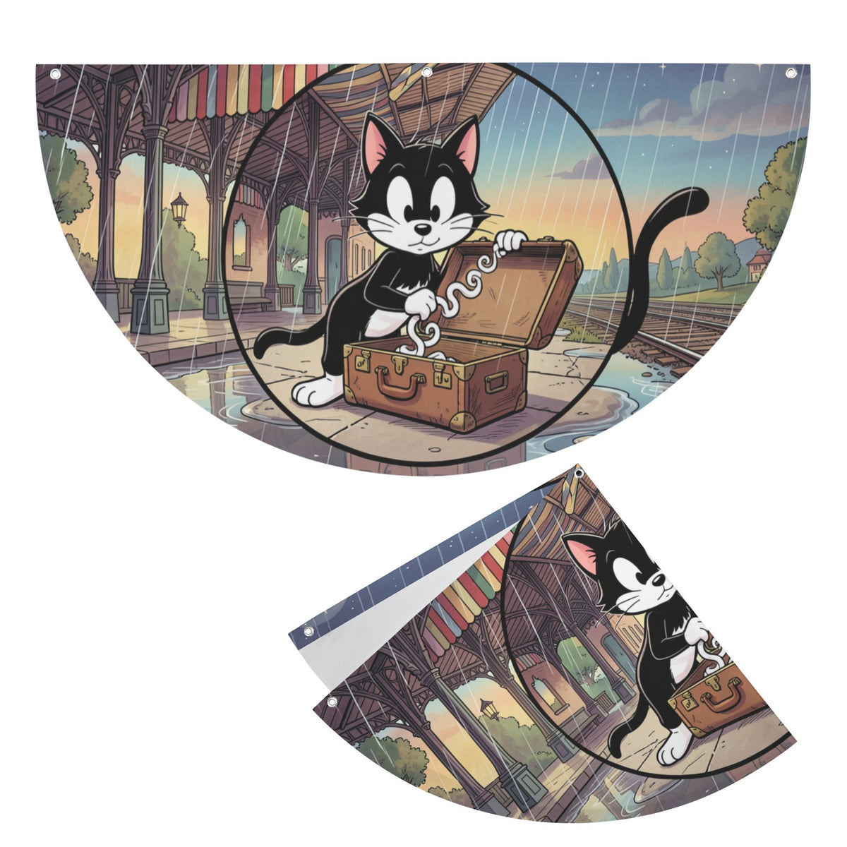 Felix Opens A Magic Suitcase 36 x 18 in Semi Circle Flag