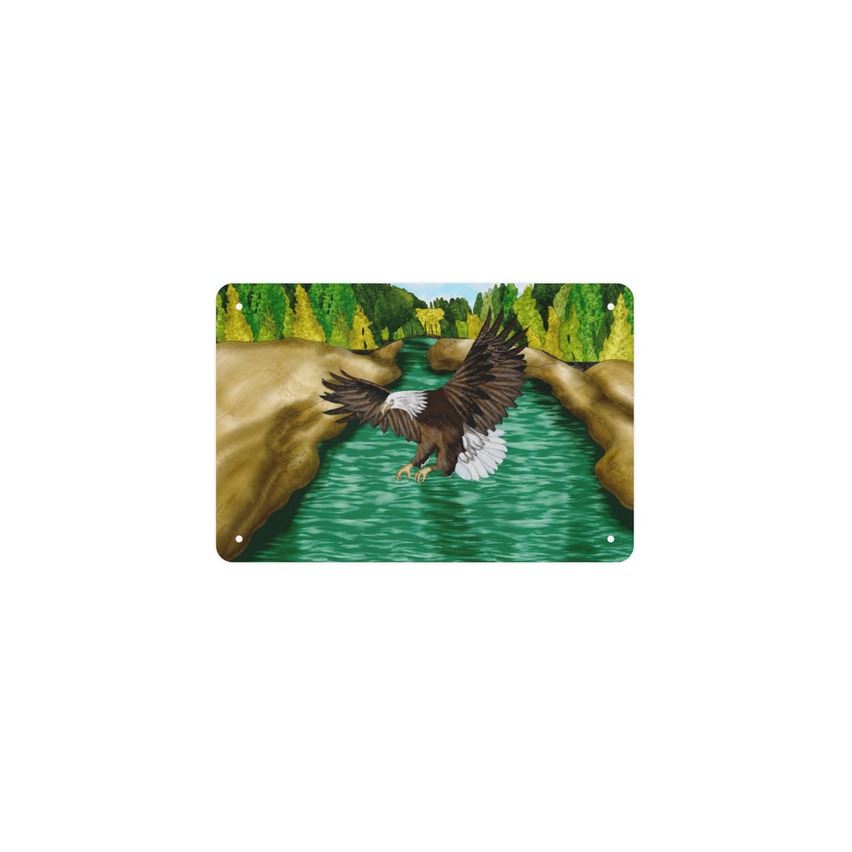 Bald Eagle Carrying Fish 12 x 8 in Metal Tin Sign