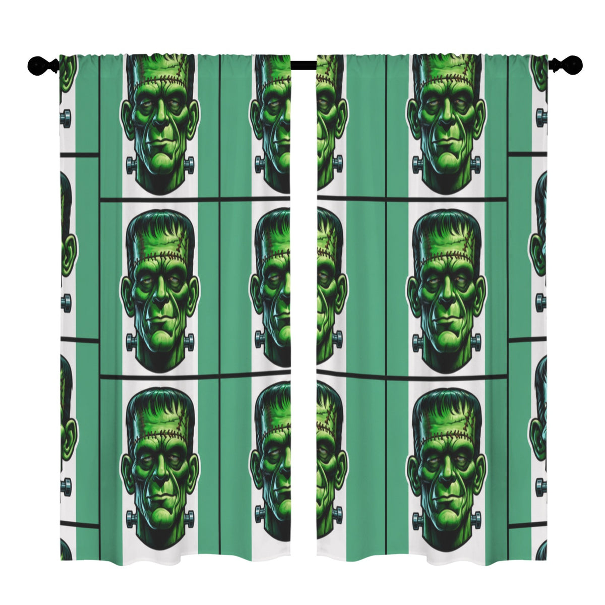 Green Frankenstein Faces 52 x 84 in Window Curtain Set