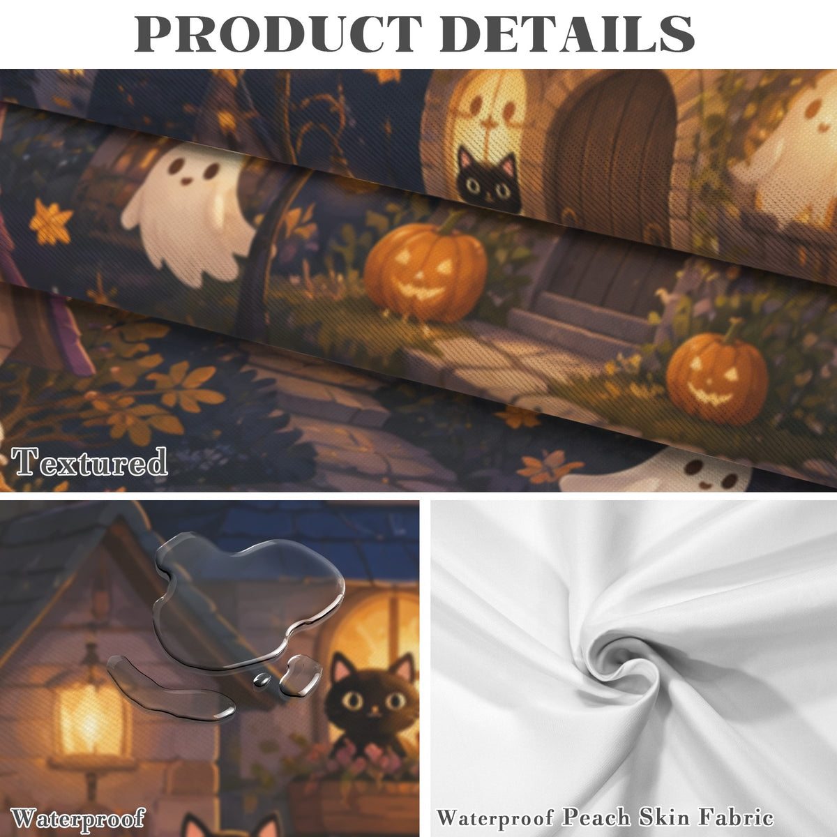 Ghost Cat Village 178cm x 140cm Rectangular Tablecloth 70x55inch (QUE)
