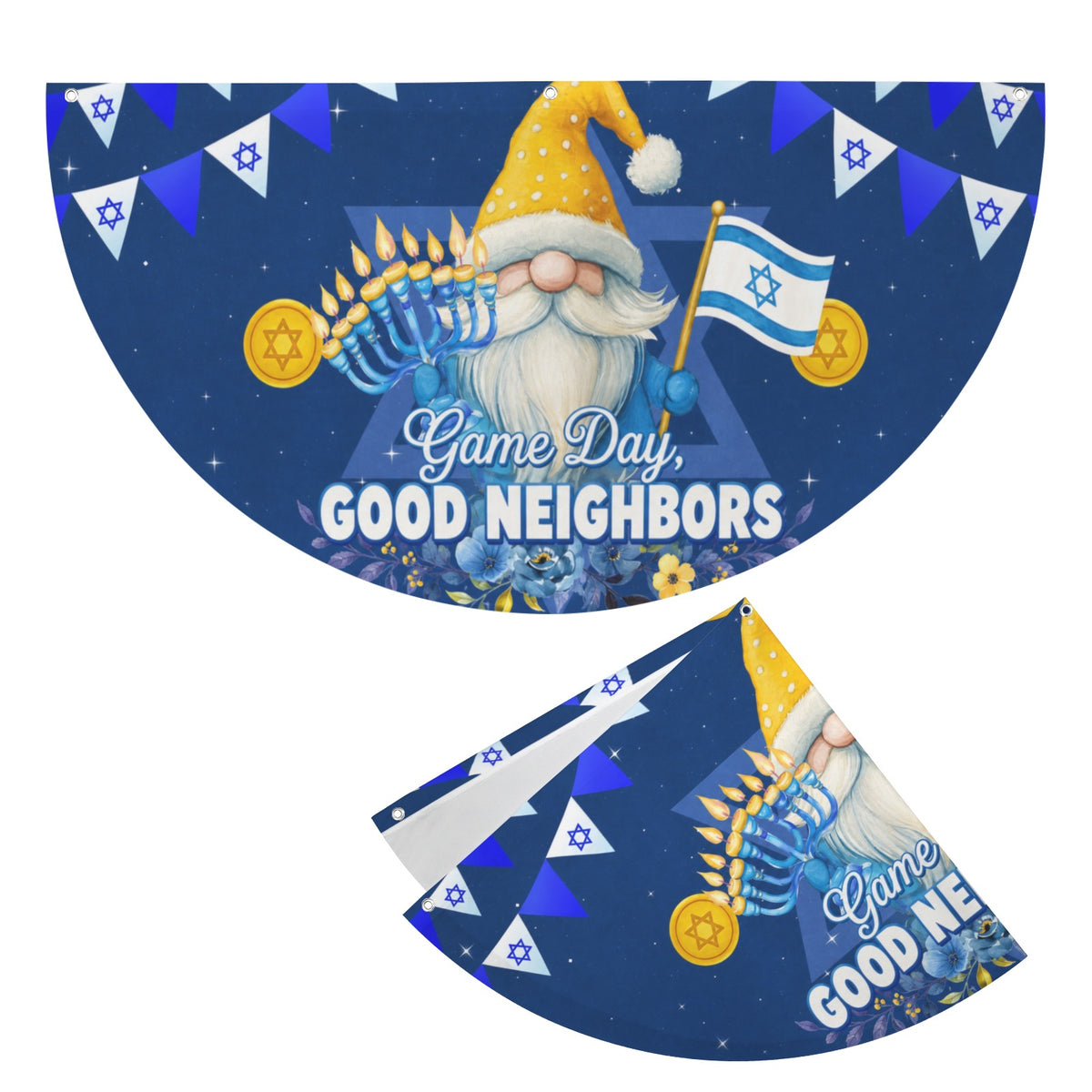 Game Day, Good Neighbors 36 x 18 in Semi Circle Flag