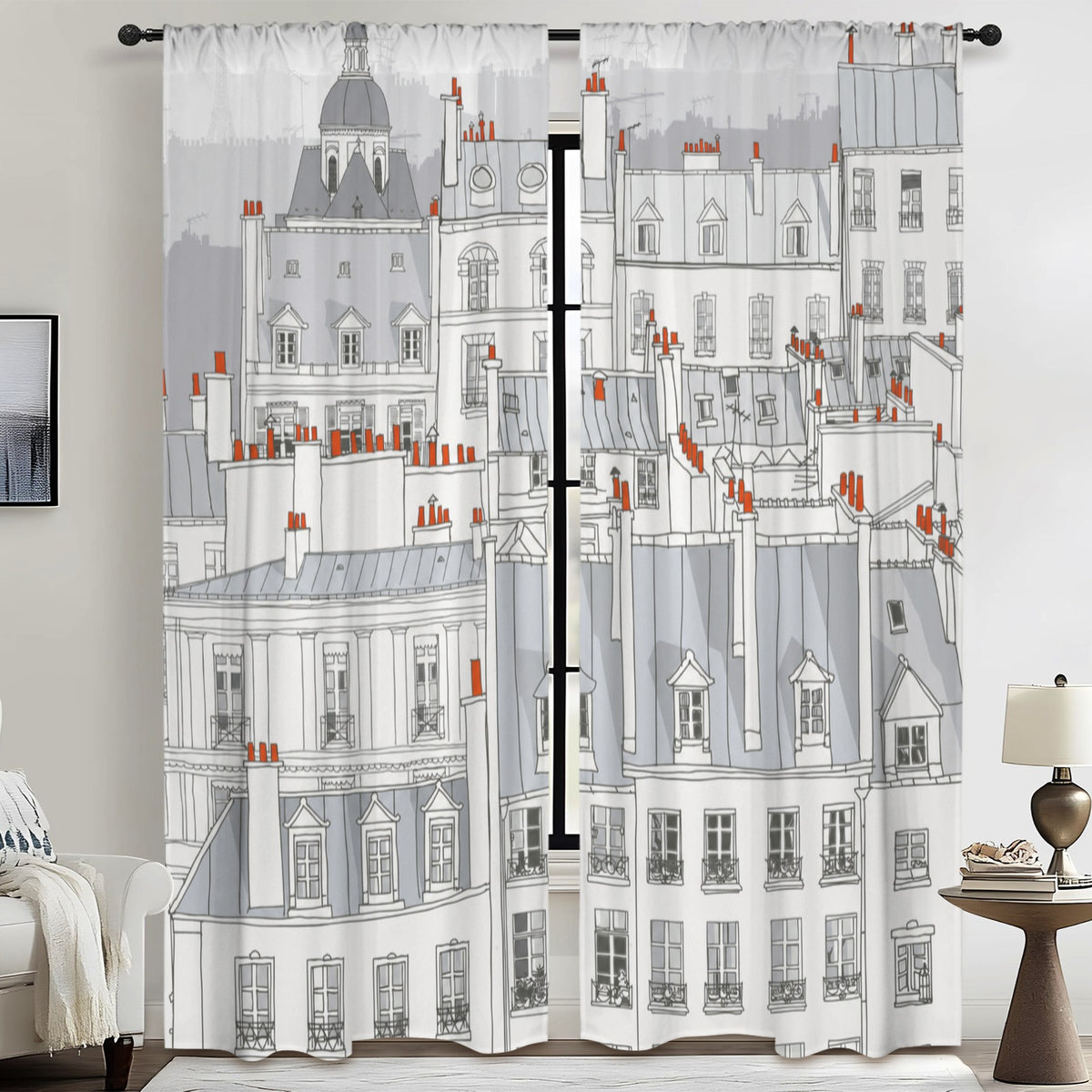 Paris rooftop walk 52 x 84 in Window Curtain Set