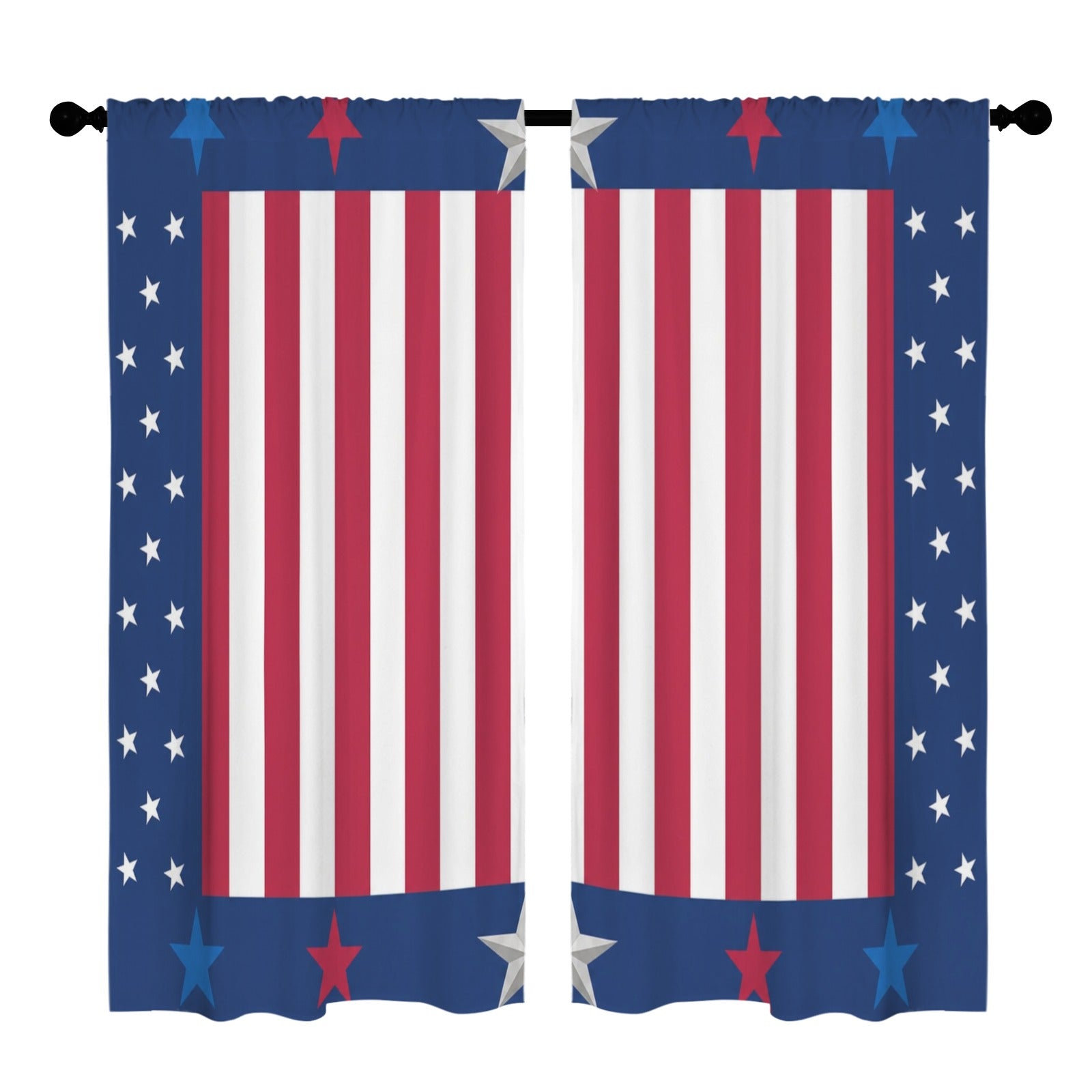 USA Stripes and Stars Field 52 x 84 in Window Curtain Set