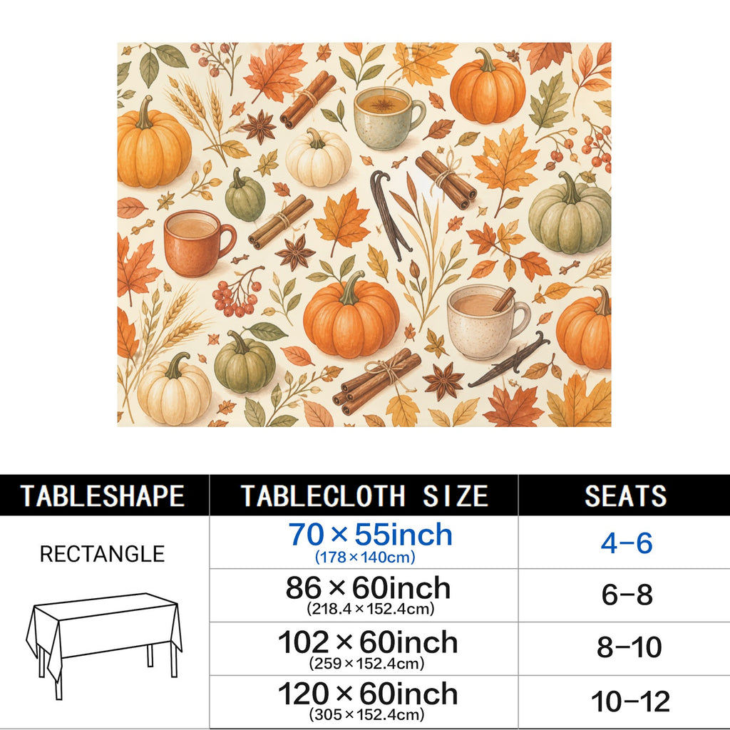 Pumpkin Spice 178cm x 140cm Rectangular Tablecloth 70x55inch (QUE)