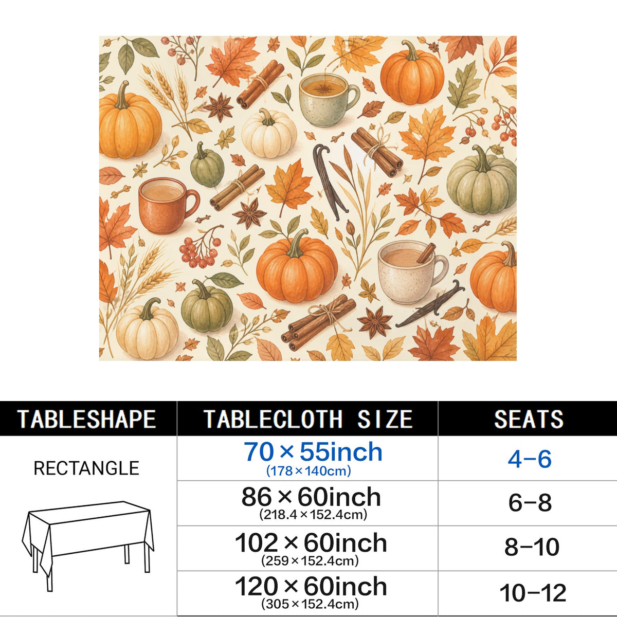 Pumpkin Spice 178cm x 140cm Rectangular Tablecloth 70x55inch (QUE)