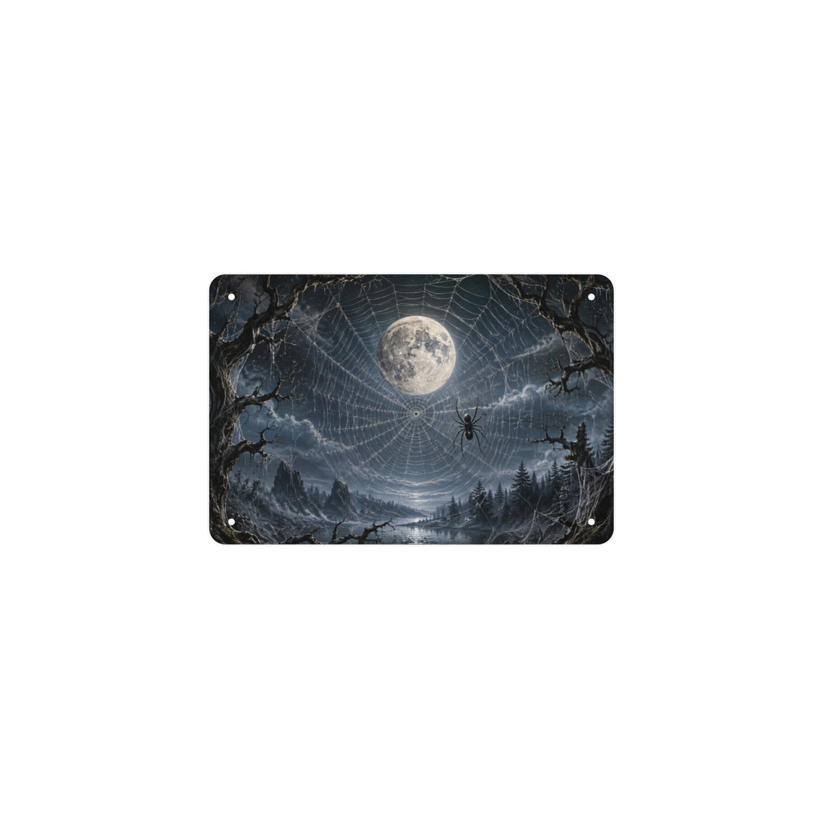 Spiderweb Moon 12 x 8 in Metal Tin Sign