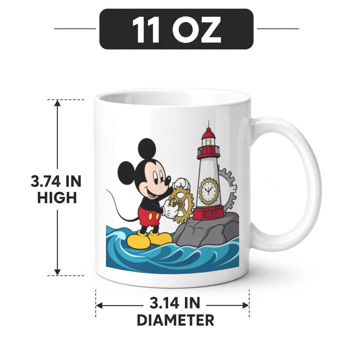 Mickey Lighthouse Clock Repair 11 oz White Ceramic Mug