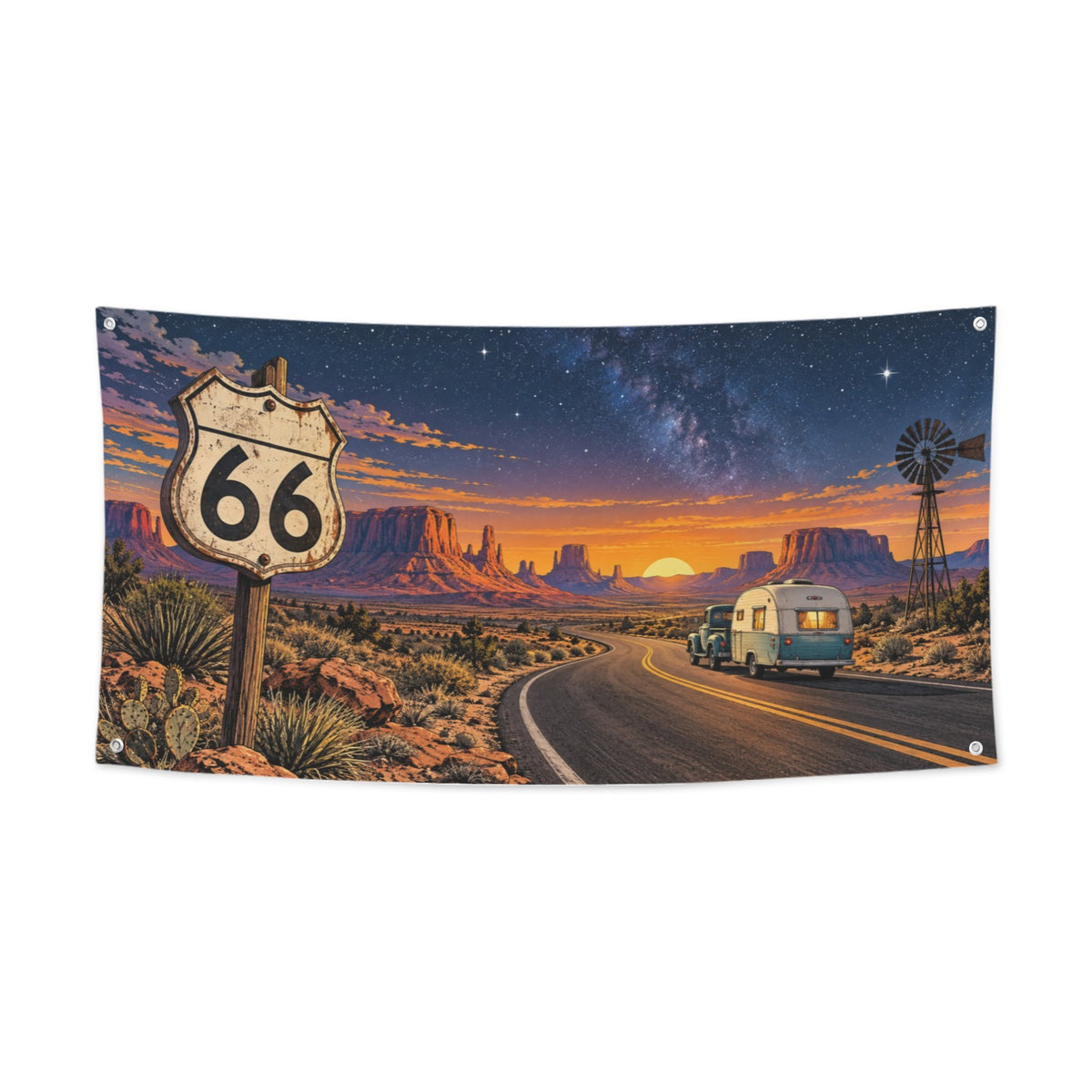 Route 66 Desert Star Caravan 47 x 24 in Festival Banner