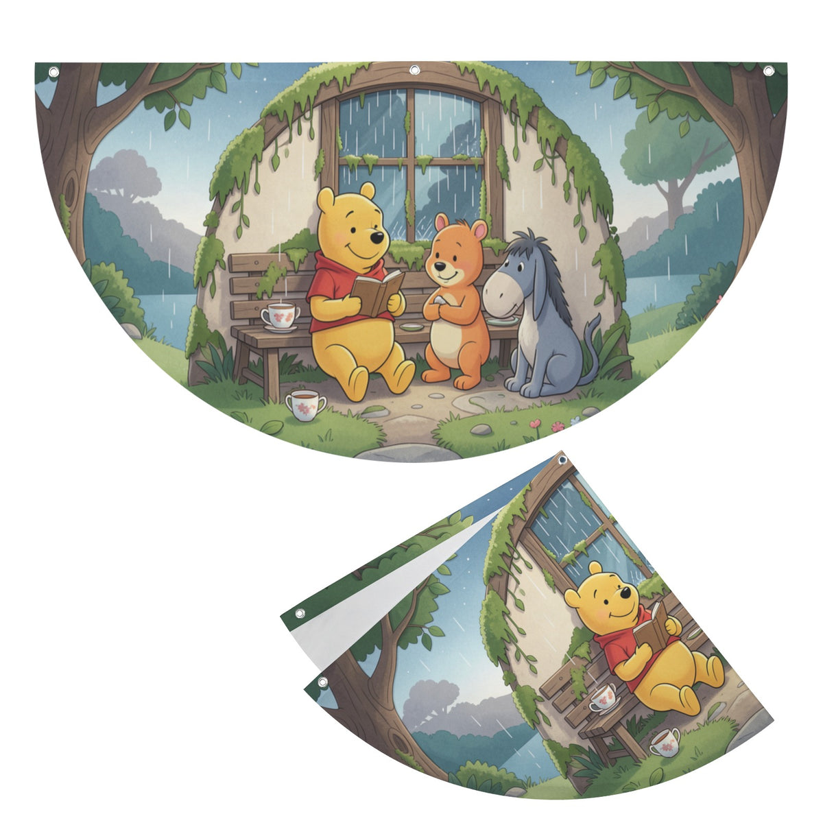 Pooh Character Group Reads Beside 36 x 18 in Semi Circle Flag