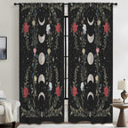 Whimsigoth Moon-Phase Roses 52 x 84 in Window Curtain Set