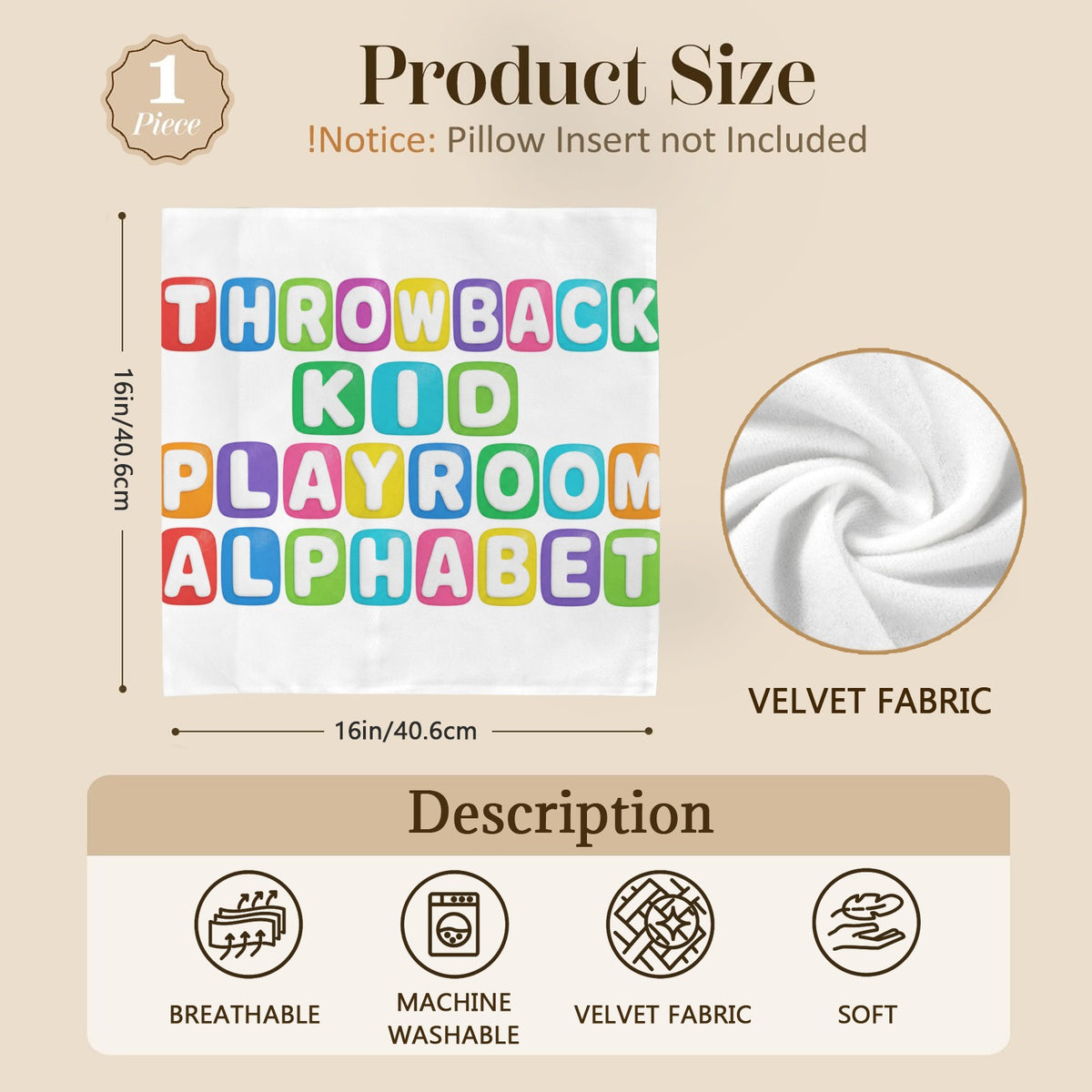 Throwback Kid Playroom Alphabet 16 x 16 in Envelope Pillow Case