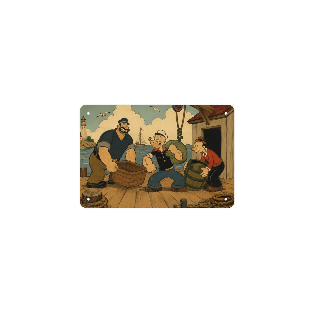 Popeye Dockside 12 x 8 in Metal Tin Sign