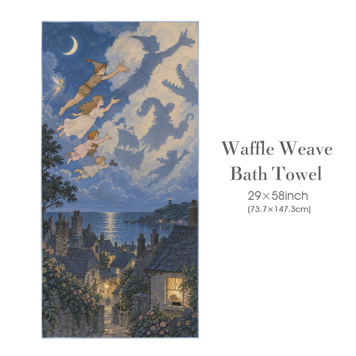 Peter Pan Seaside Shadow Puppets 29"x58" (QUE) Waffle Weave Bath Towel
