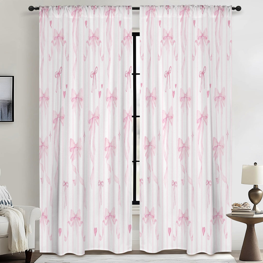 Coquette Ribbon Bows 52 x 84 in Window Curtain Set