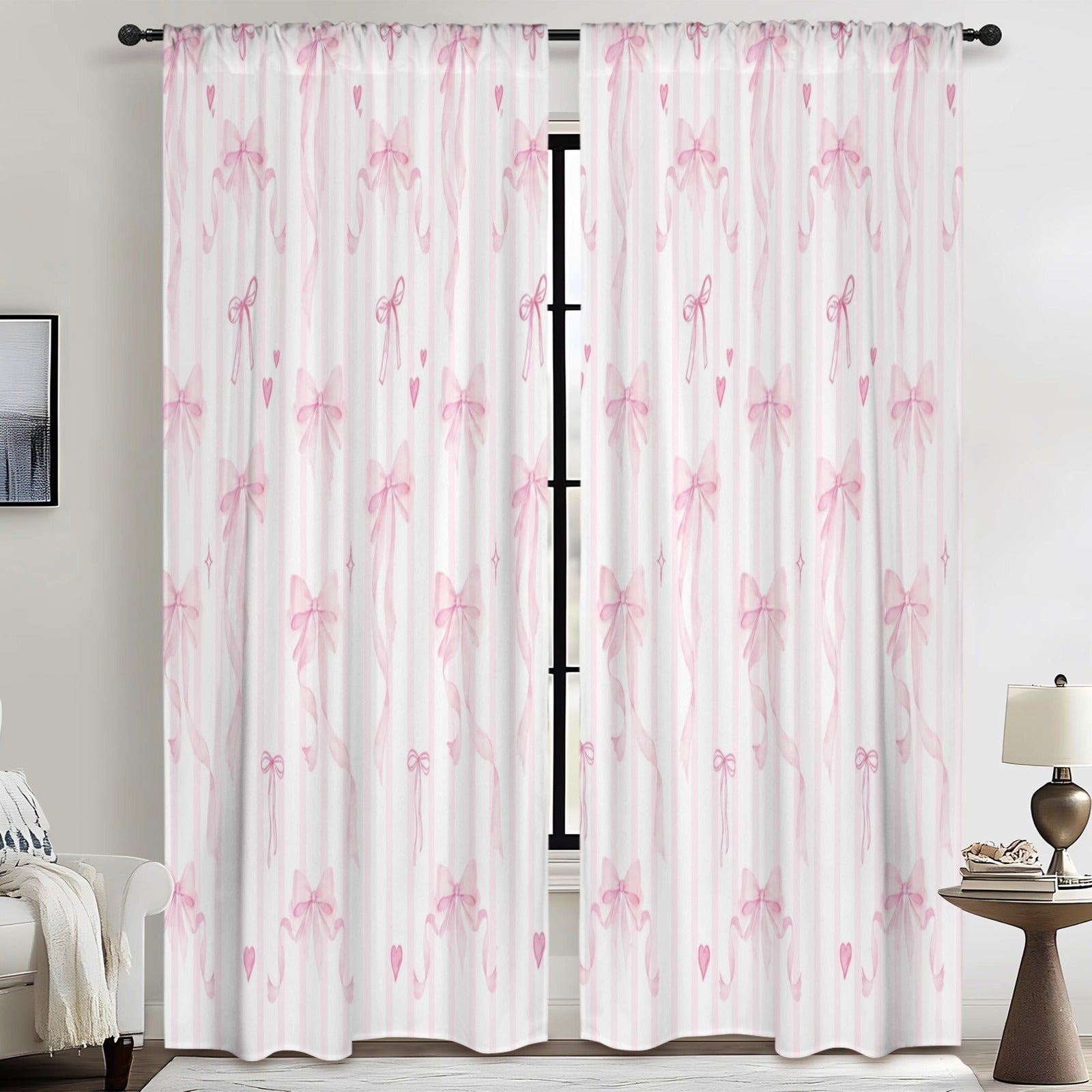 Coquette Ribbon Bows 52 x 84 in Window Curtain Set
