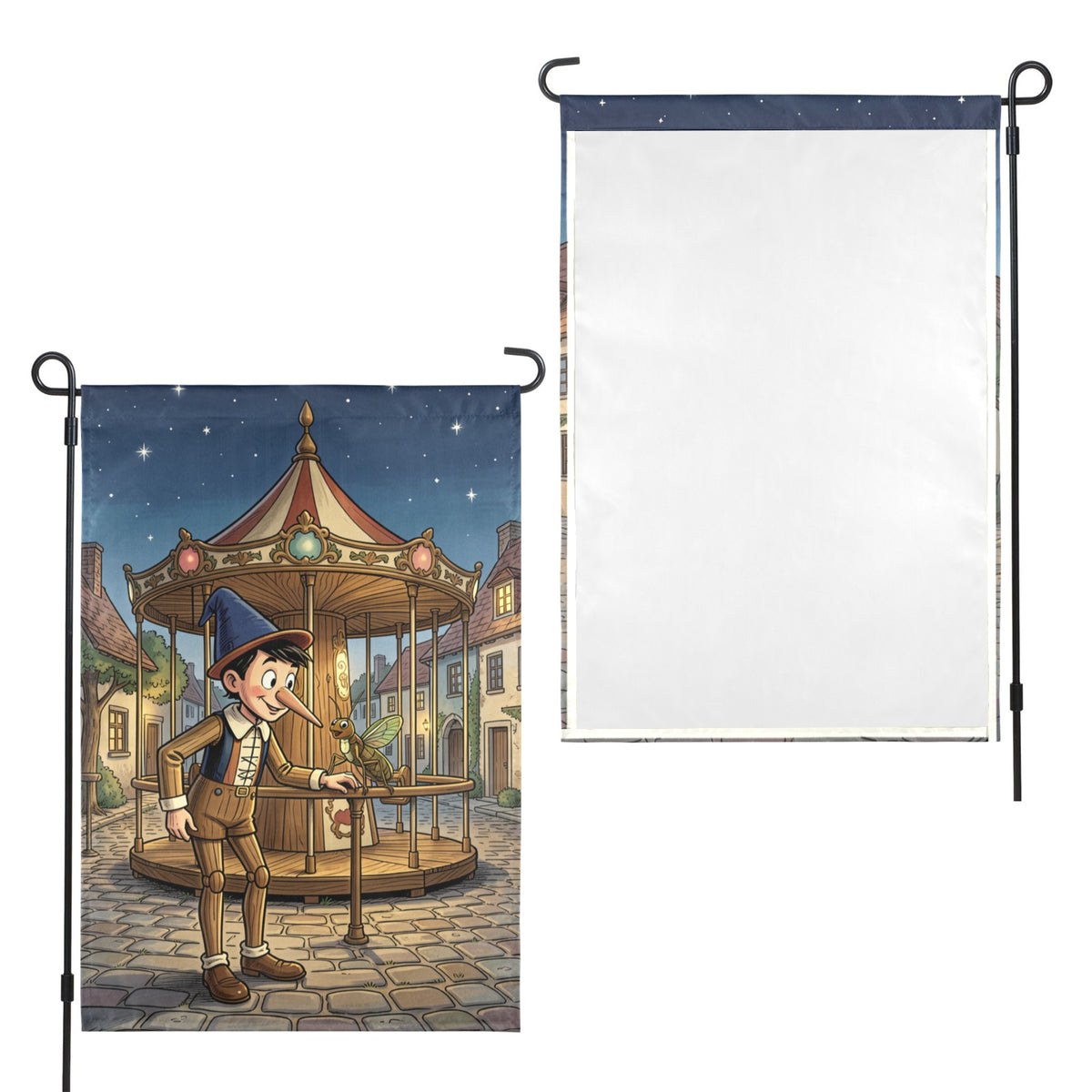 Wooden Carousel Pinocchio 12 x 18 in Garden Flag