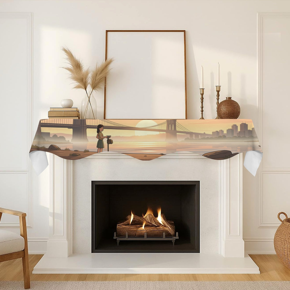 Brooklyn Bridge Sunrise River Pas — 200cm x 43.1cm Fireplace Cloth (QUE)