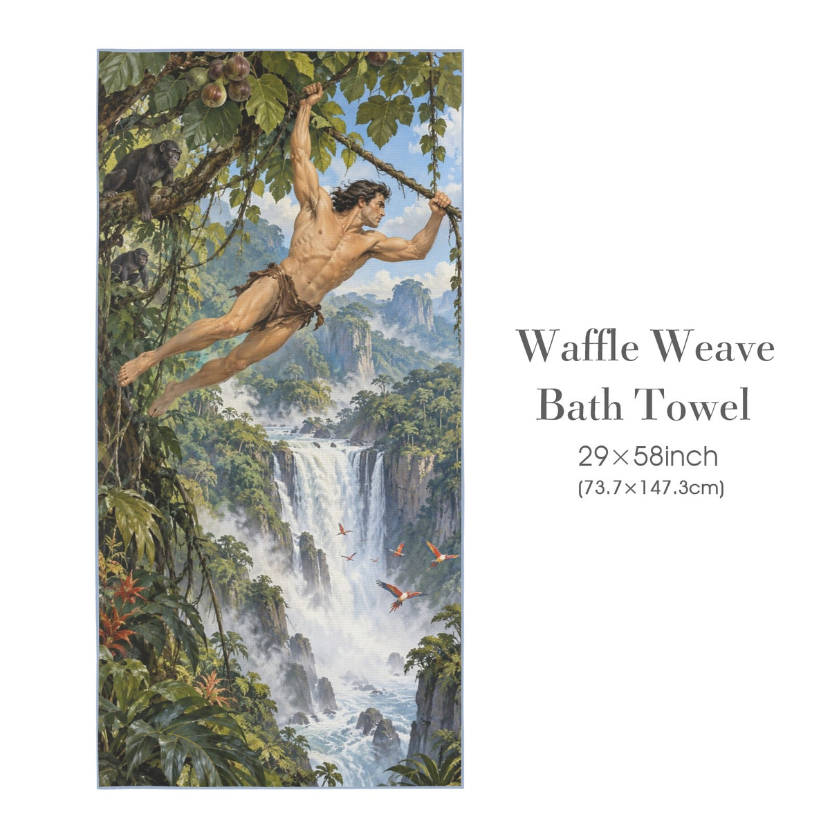 Tarzan Fig Canopy Waterfall 29"x58" (QUE) Waffle Weave Bath Towel