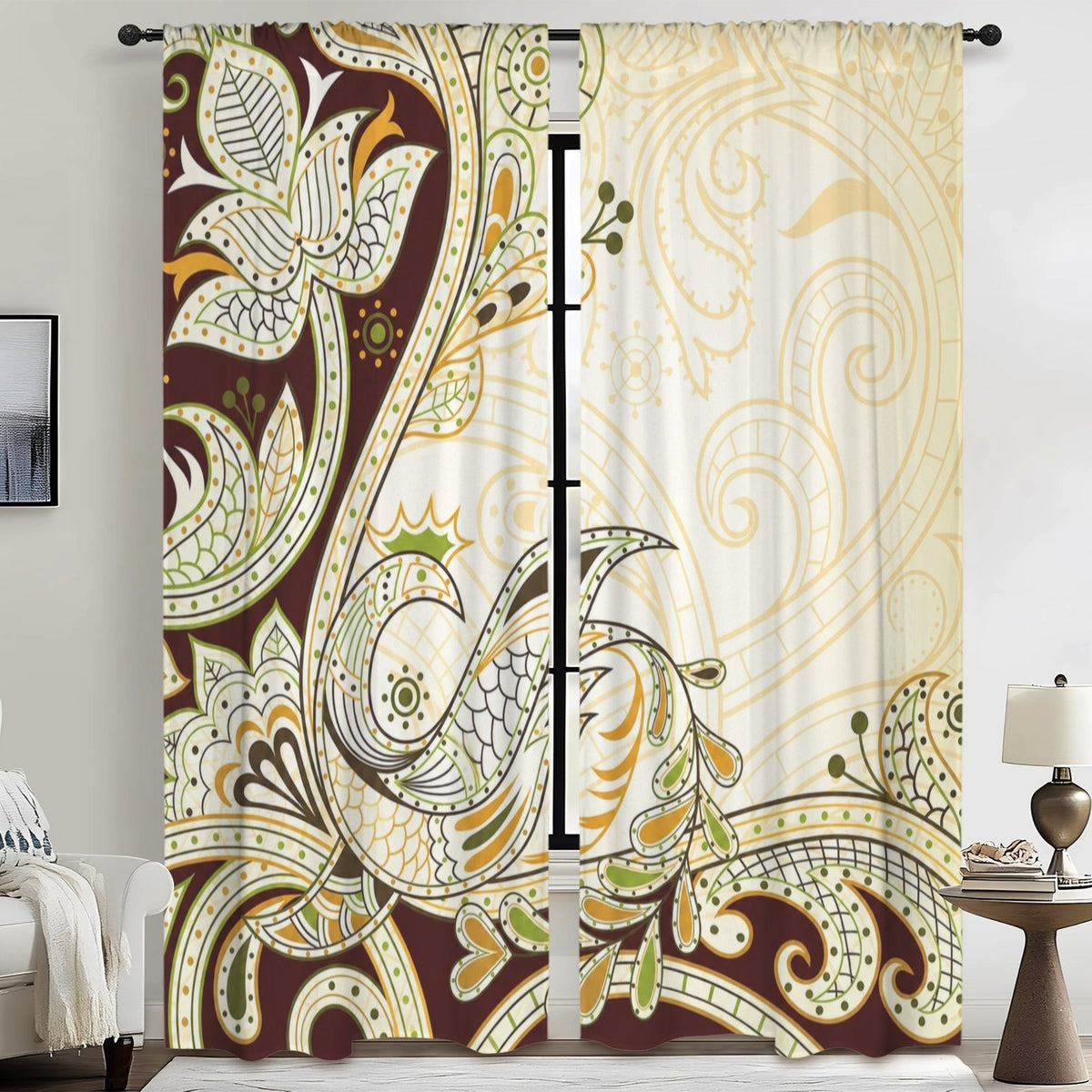 Middle Eastern leaf scroll 52 x 84 in Window Curtain Set