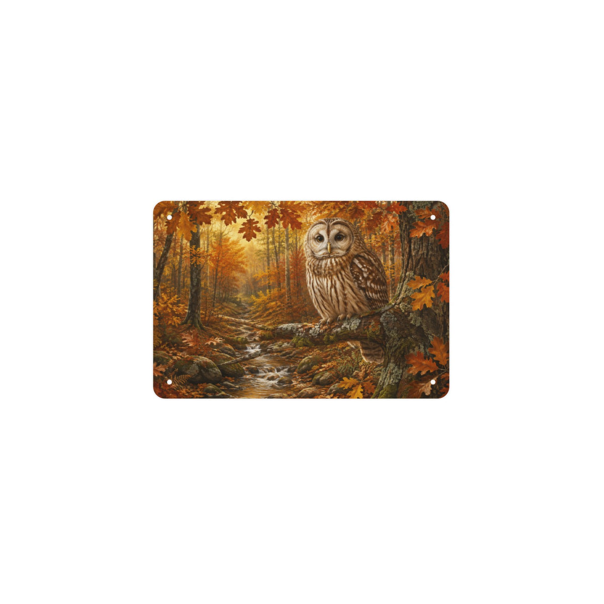 Owl in the October Woods 12 x 8 in Metal Tin Sign