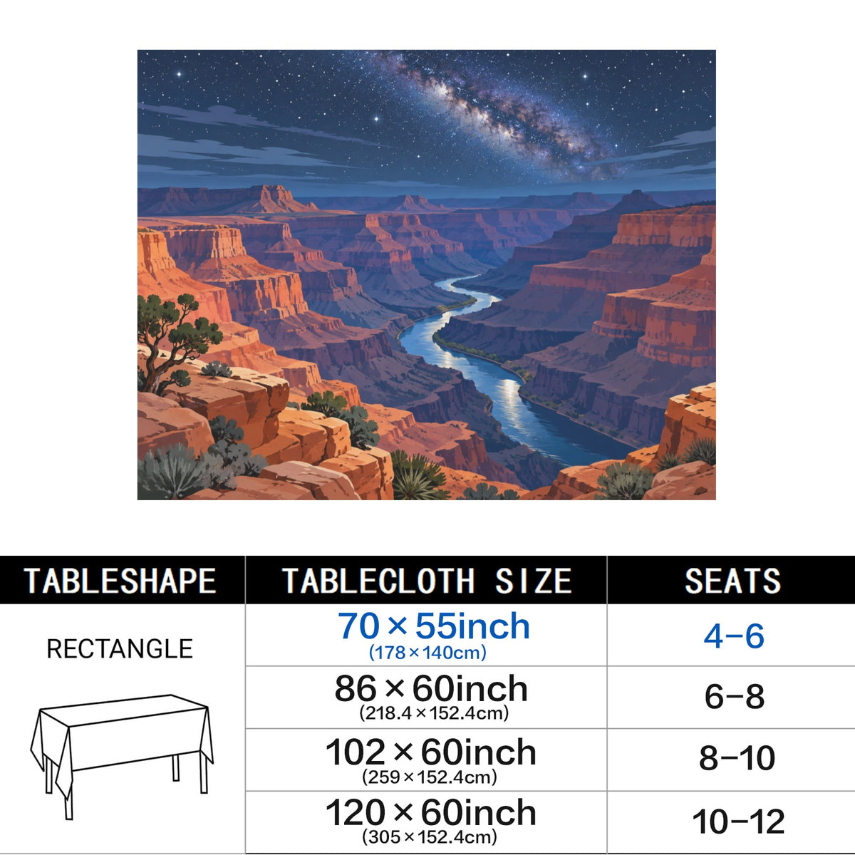 Grand Canyon Stars 178cm x 140cm Rectangular Tablecloth 70x55inch (QUE)
