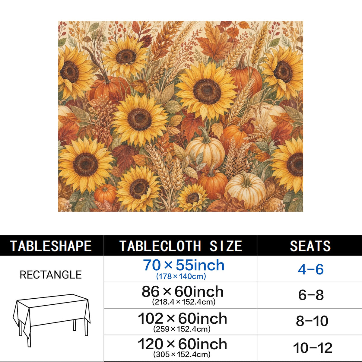 Sunflower 178cm x 140cm Rectangular Tablecloth 70x55inch (QUE)
