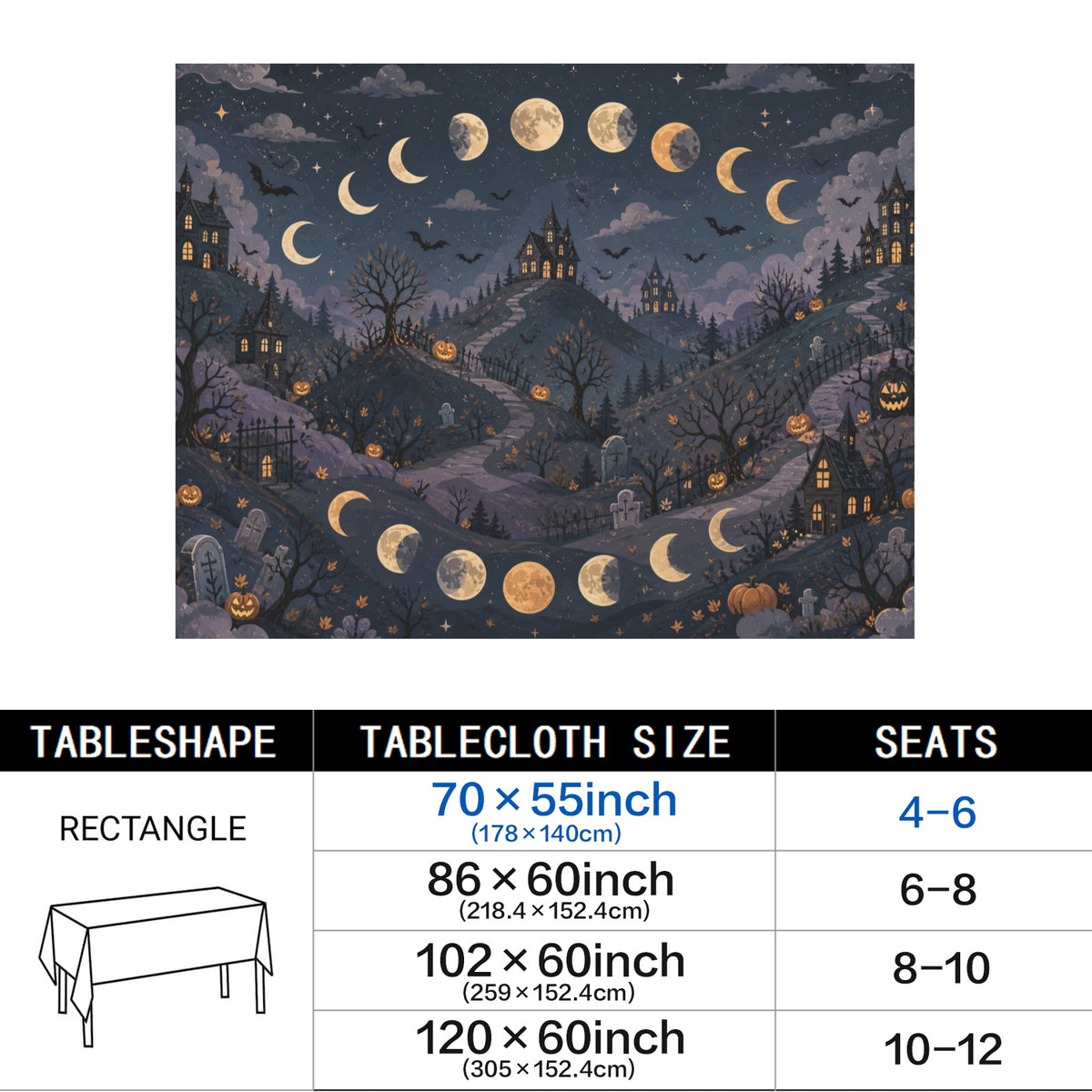 Haunted Hills 178cm x 140cm Rectangular Tablecloth 70x55inch (QUE)