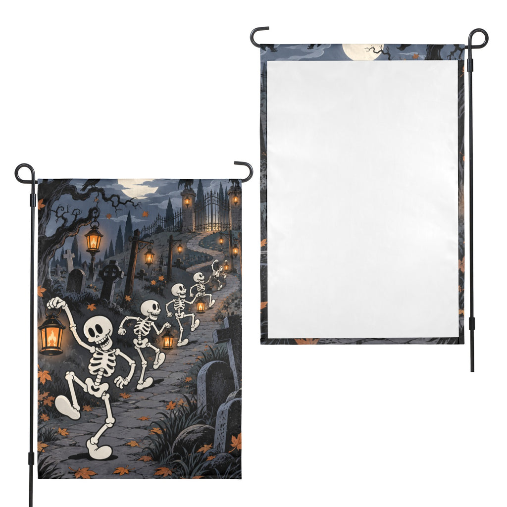 Skeleton Lantern Procession 12 x 18 in Garden Flag